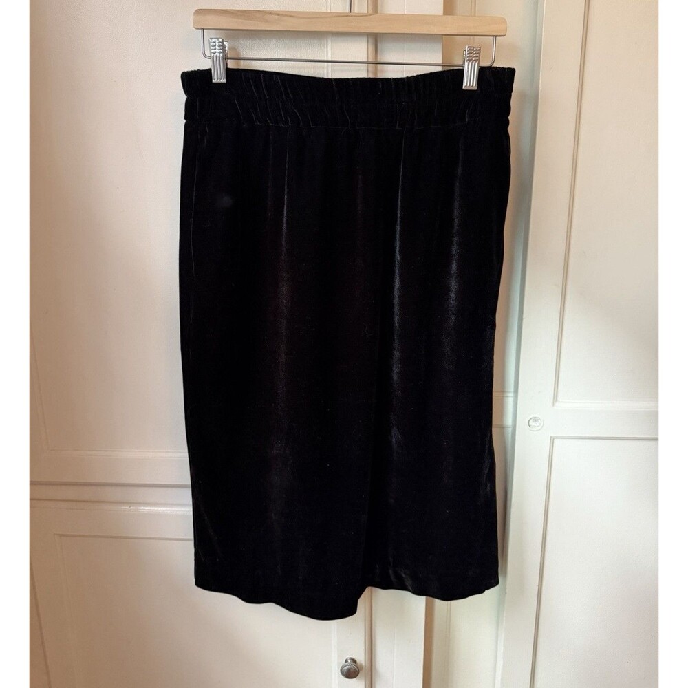 J.Crew Factory Black Velvet Pull-On Midi Skirt Size S Pockets Side Slit
